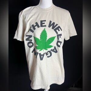 Casual Cream Tee with Green Leaf Print